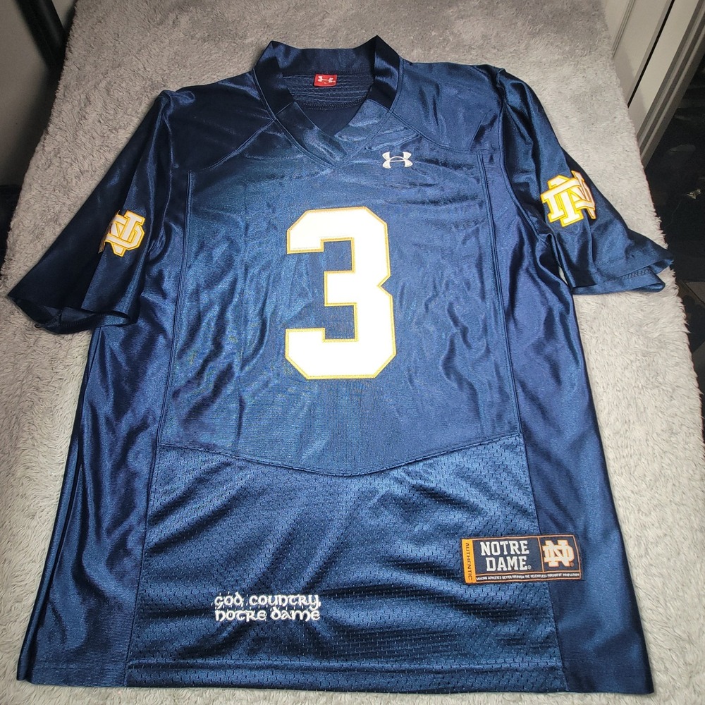 Under Armour Authentic Notre Dame God Country Blue Jersey #3 Mens XL